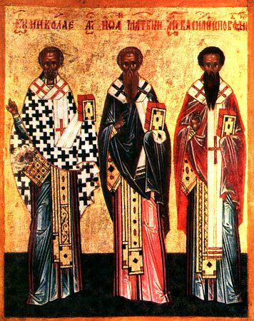 Три cвятителя: Николай Чудотворец, Иоанн Милостивый и Василий Исповедник